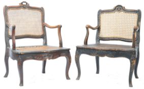 ANTIQUE PAIR OF 18TH CENTURY GEORGIAN CANE & WALNUT ELBOW CHAIRS