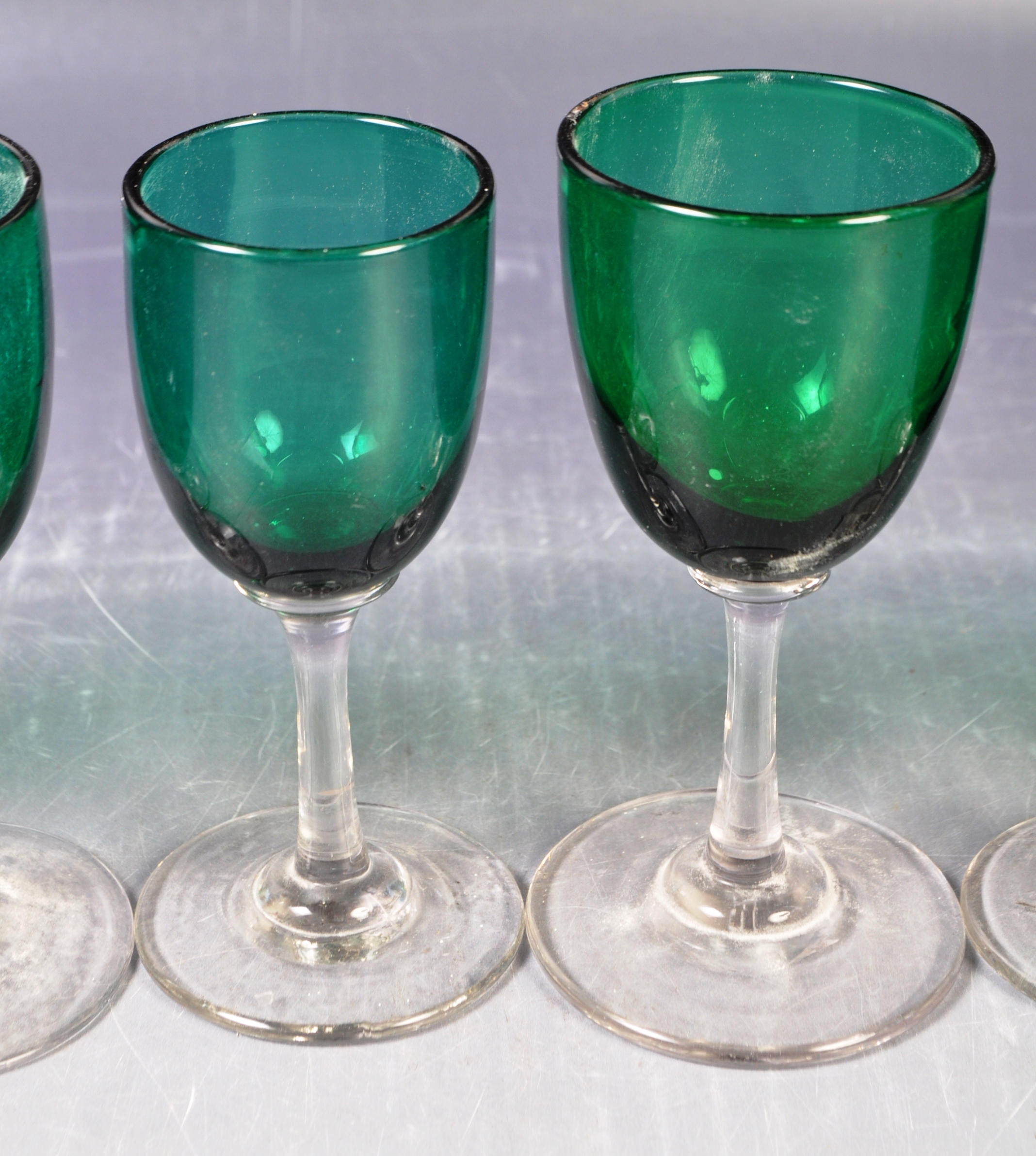 ANTIQUE GEORGIAN BRISTOL GREEN WINE GLASSES - Image 3 of 9