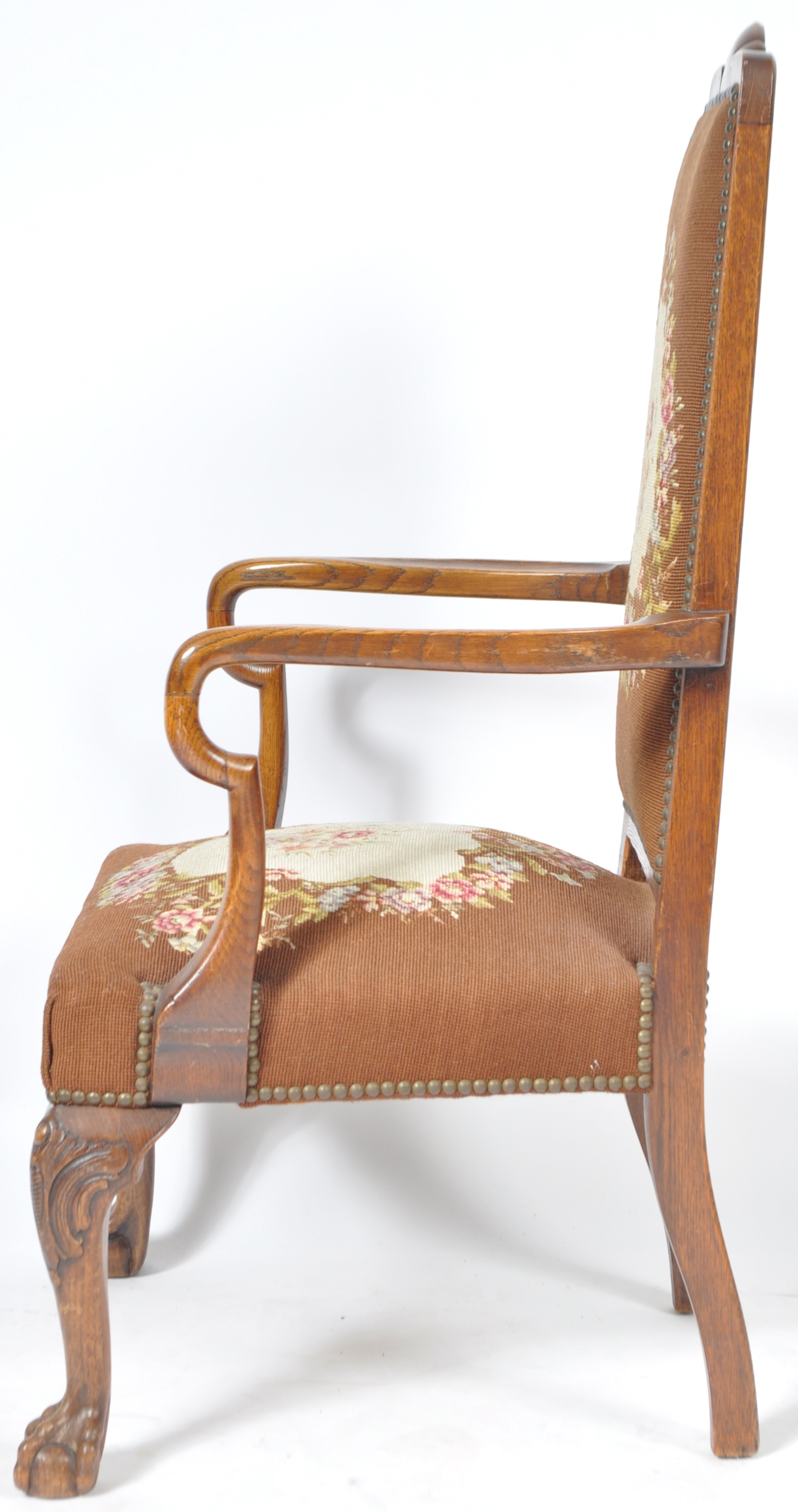 ANTIQUE 19TH CENTURY QUEEN ANNE REVIVAL OAK TAPESTRY ARMCHAIR - Image 9 of 9