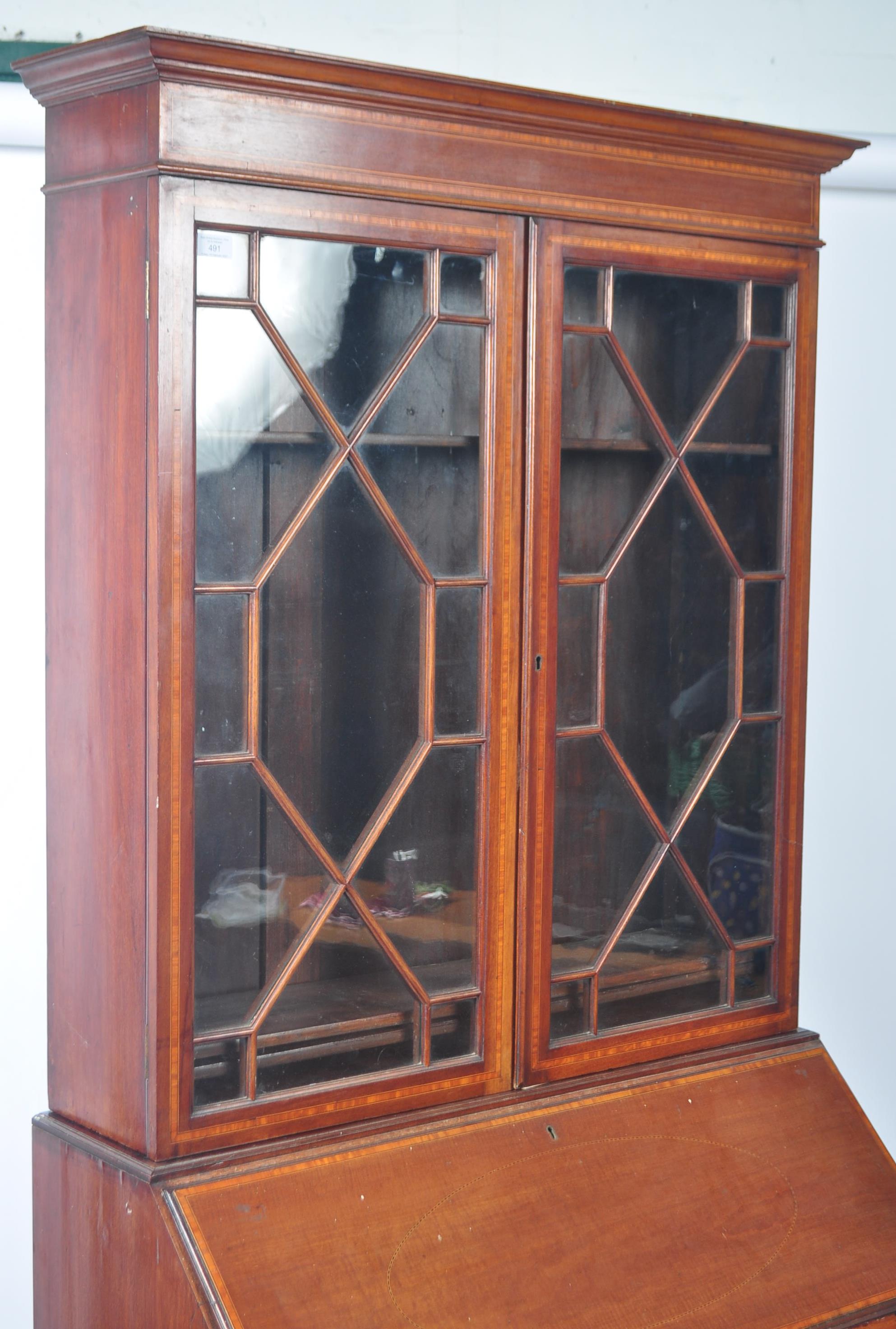 EDWARDIAN ASTRAGAL GLAZED BUREAU WRITING DESK BOOKCASE - Image 2 of 12