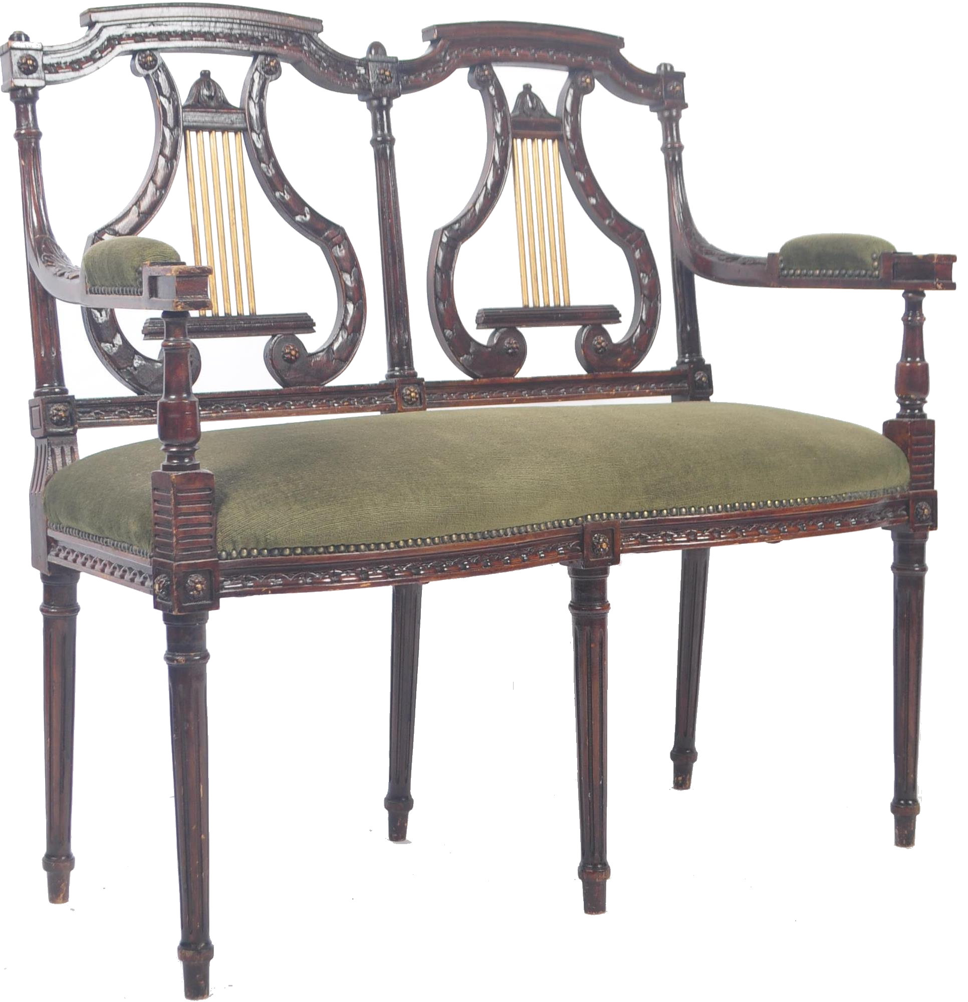 19TH CENTURY REGENCY CARVED MAHOGANY TWO SEATER LOVE SEAT