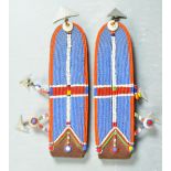 PAIR OF AFRICAN MAASAI TRIBE LEATHER AND BEADWORK EARRINGS