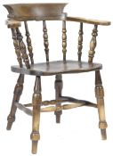 ANTIQUE VICTORIAN BEECH & ELM CAPTAINS SMOKERS BOW ARMCHAIR