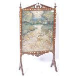 19TH CENTURY VICTORIAN SILK SCREEN SET WITHIN A MAHOGANY FRAME