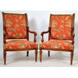 PAIR OF ANTIQUE 19TH CAREVD WALNUT FRAME ARMCHAIRS