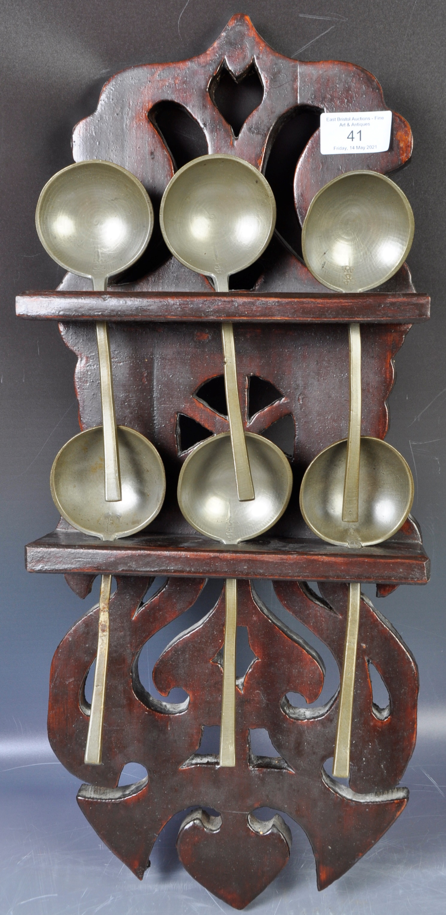 ANTIQUE 19TH CENTURY DUTCH CARVED WOOD SPOON RACK - Image 6 of 7