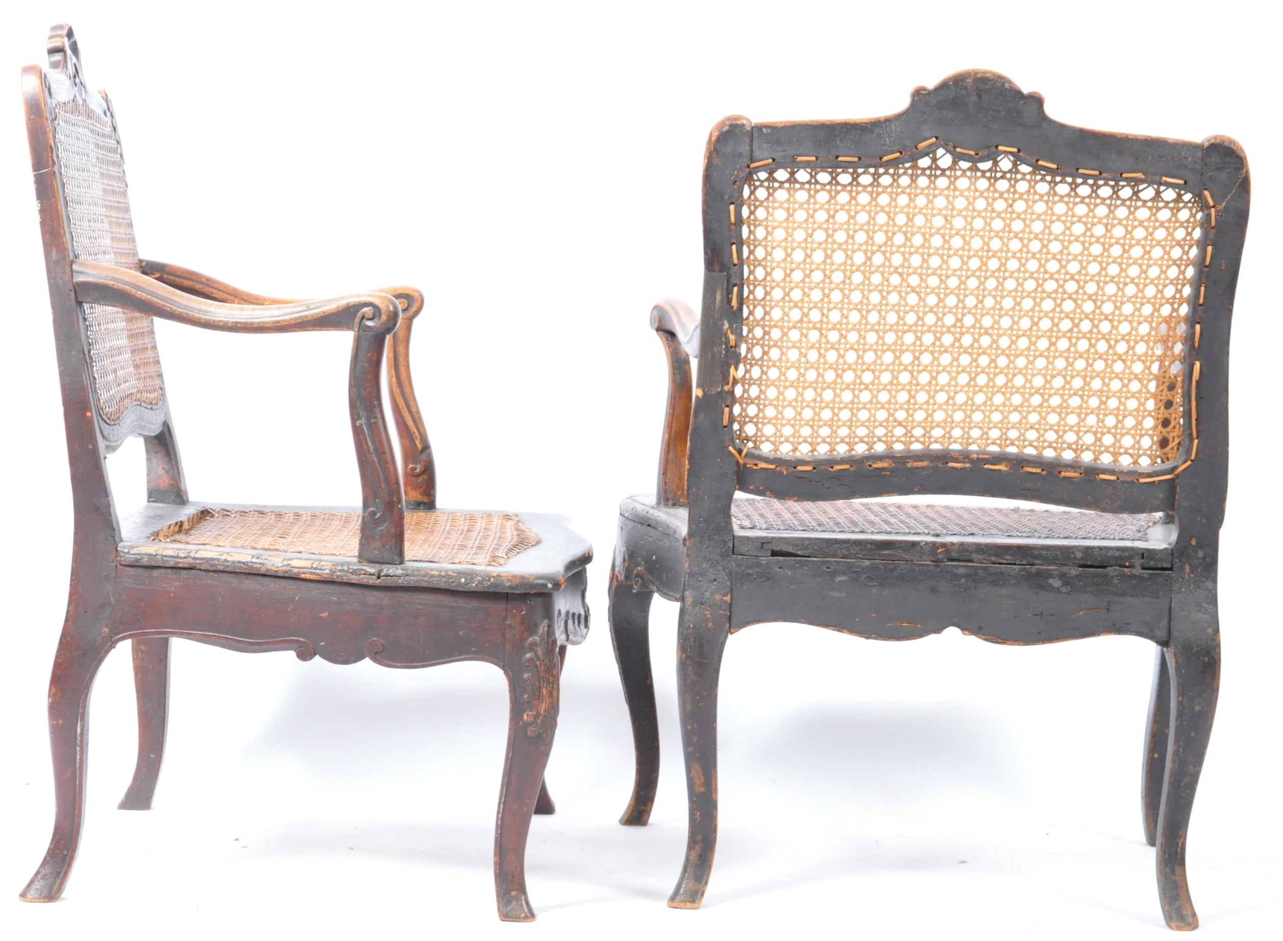 ANTIQUE PAIR OF 18TH CENTURY GEORGIAN CANE & WALNUT ELBOW CHAIRS - Image 7 of 9