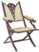 ANTIQUE ART NOUVEAU MAHOGANY FOLDING STEAMER CHAIR