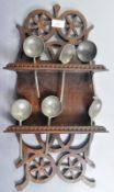 ANTIQUE DUTCH CARVED WOOD SPOON RACK WITH SPOONS