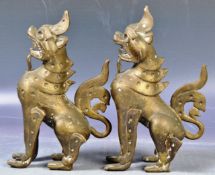 ANTIQUE PAIR OF CHINESE BURMESE BRONZE TEMPLE LIONS