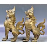 ANTIQUE PAIR OF CHINESE BURMESE BRONZE TEMPLE LIONS