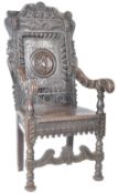 ANTIQUE 19H CENTURY VICTORIAN CARVED OAK WAINSCOT CHAIR