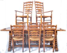 LARGE AND IMPRESSIVE OAK REFECTORY TABLE & CHAIRS DINING SUITE