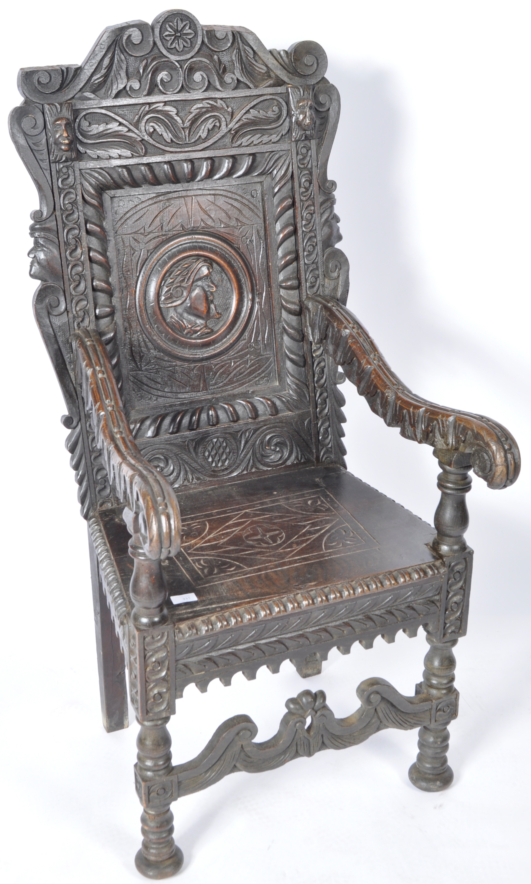 ANTIQUE 19H CENTURY VICTORIAN CARVED OAK WAINSCOT CHAIR - Image 2 of 9