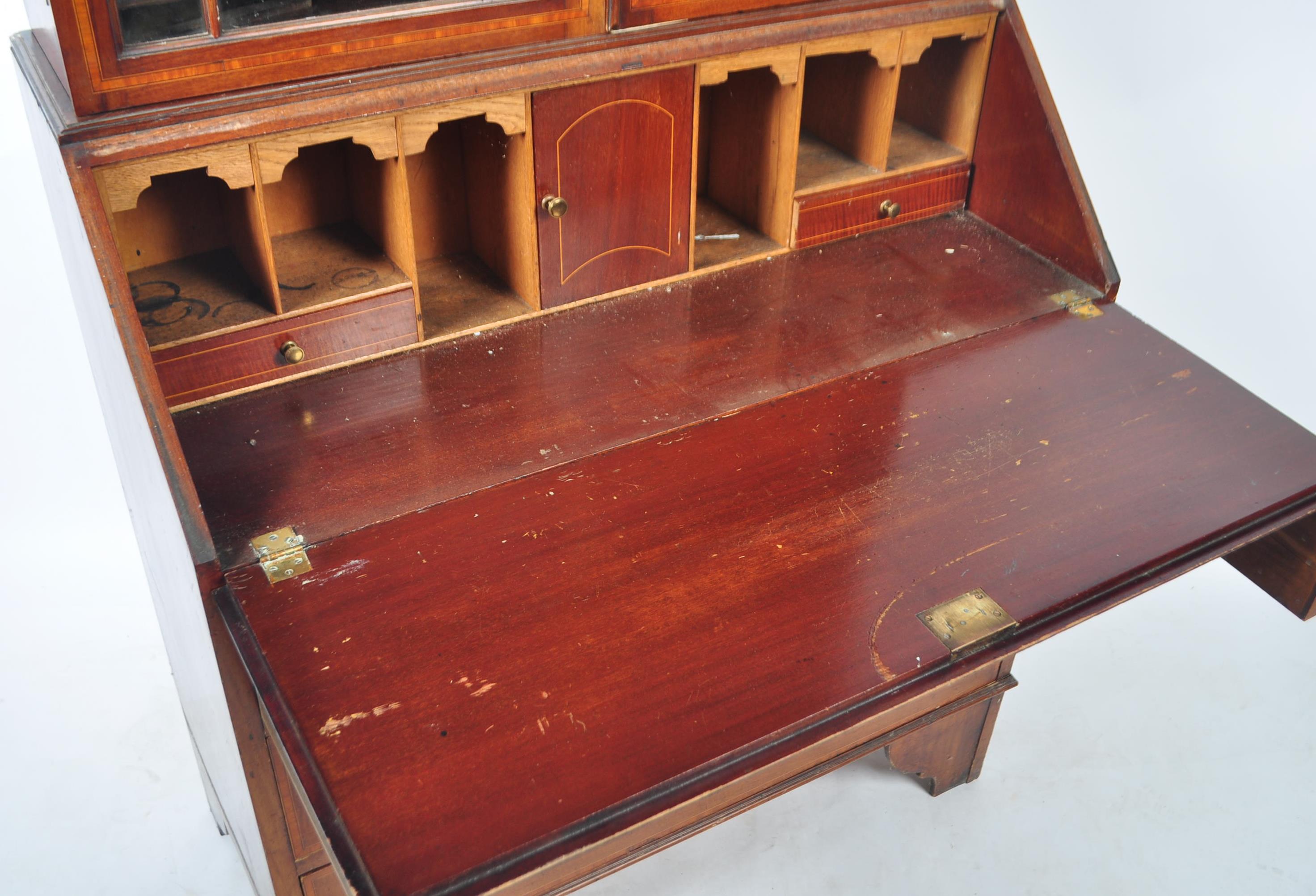 EDWARDIAN ASTRAGAL GLAZED BUREAU WRITING DESK BOOKCASE - Image 4 of 12