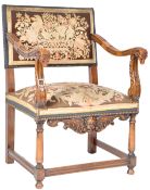 20TH CENTURY ENGLISH WALNUT TAPESTRY THRONE ARMCHAIR