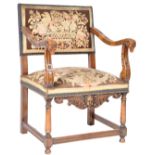 20TH CENTURY ENGLISH WALNUT TAPESTRY THRONE ARMCHAIR