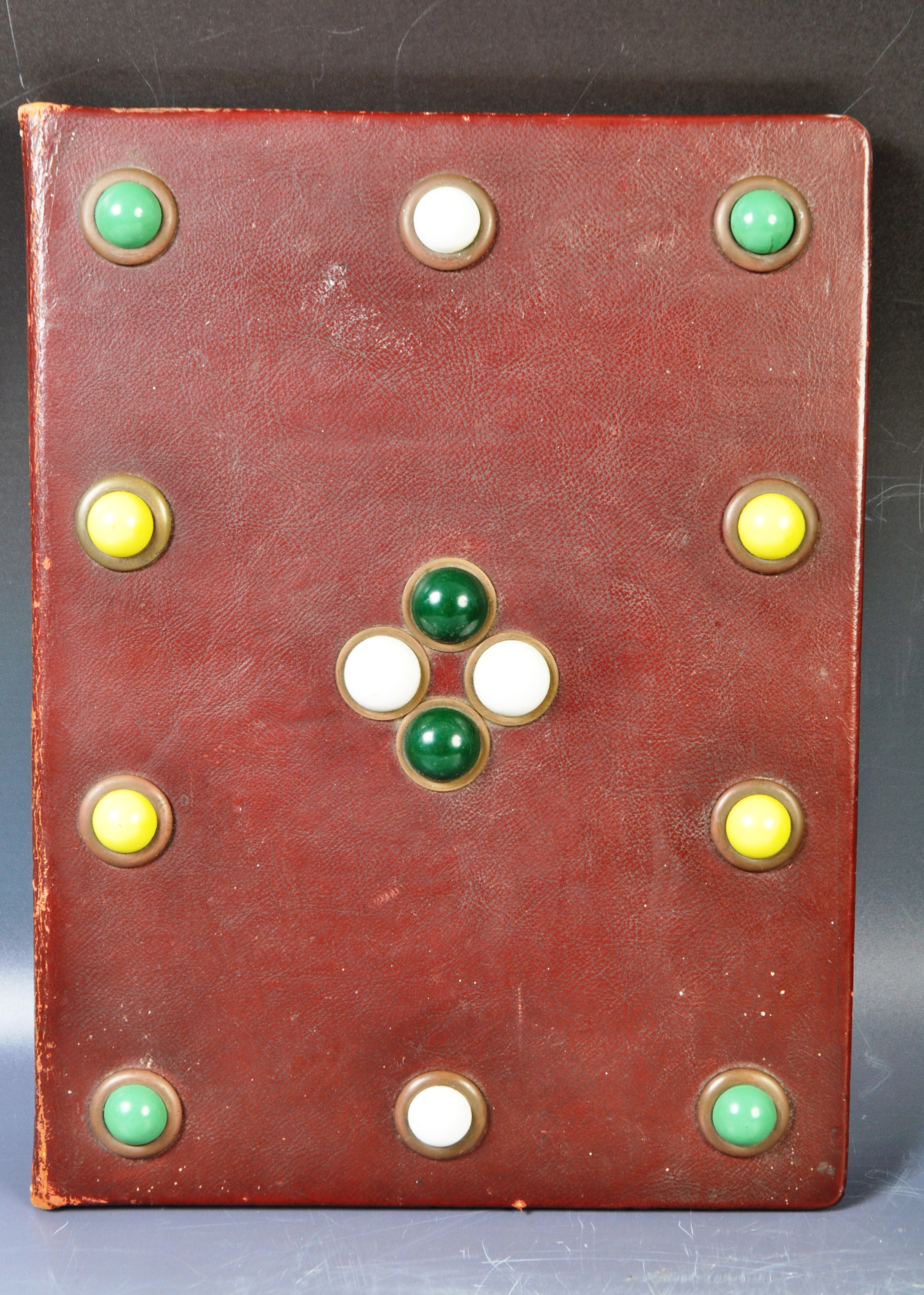 UNUSUAL LEATHER STATIONARY BOX & BLOTTER WITH COLOURED CABOCHONS - Image 6 of 8