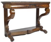 ANTIQUE 19TH CENTURY WALNUT AND FOSSIL MARBLE CONSOLE TABLE