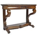 ANTIQUE 19TH CENTURY WALNUT AND FOSSIL MARBLE CONSOLE TABLE