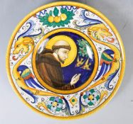 MID CENTURY ITALIAN MAJOLICA PAINTED PLATE DEPICTING A MONK