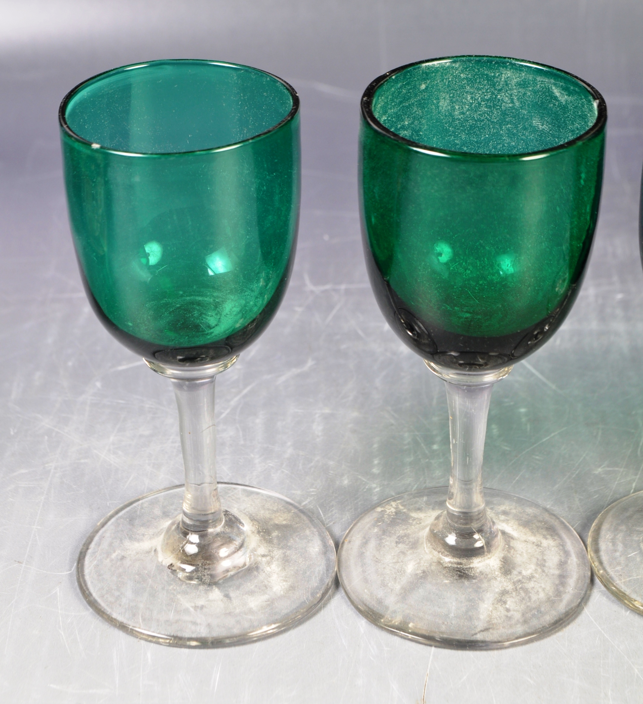 ANTIQUE GEORGIAN BRISTOL GREEN WINE GLASSES - Image 2 of 9