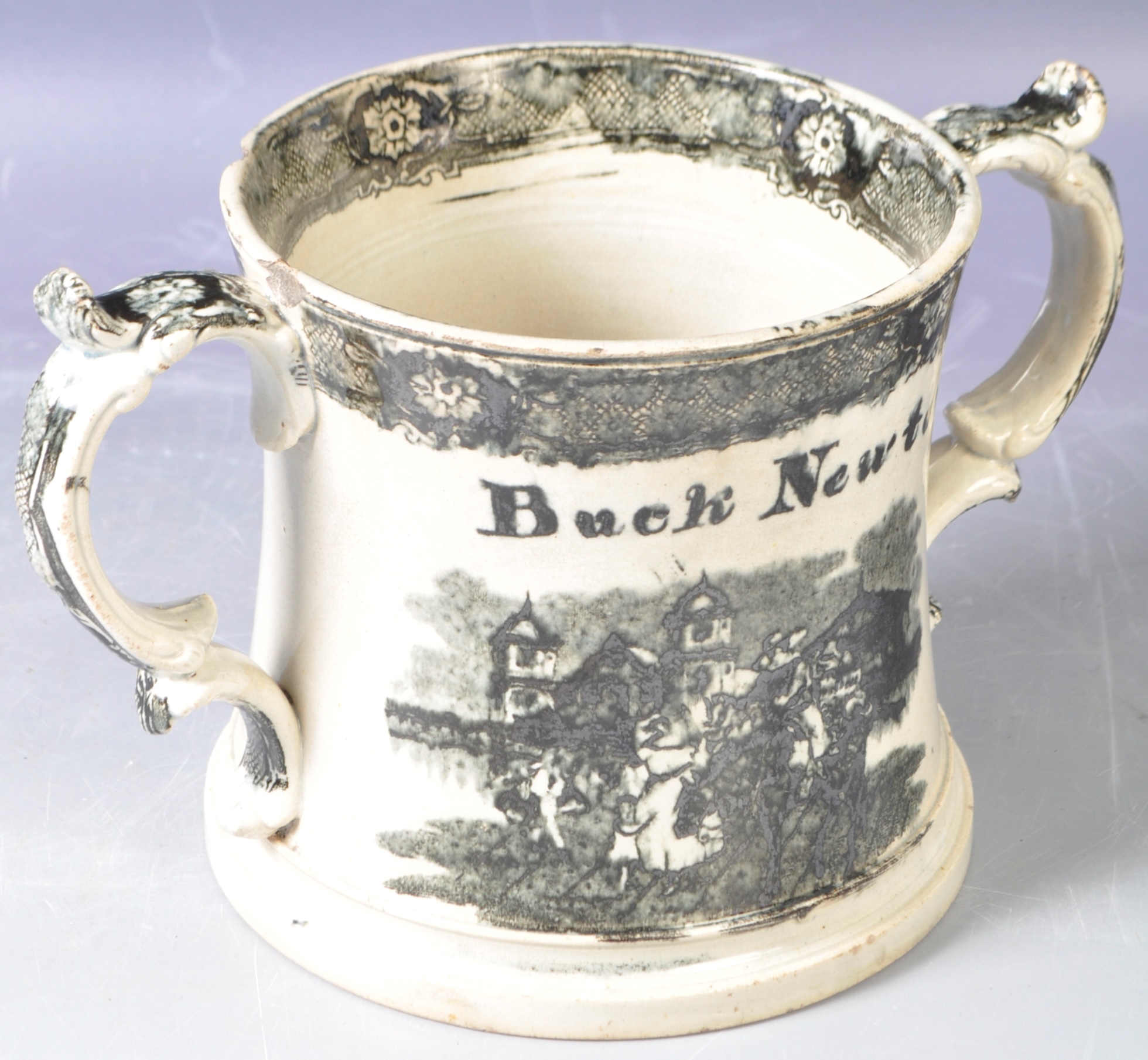 ANTIQUE BLACK AND WHITE TRANSFER STAFFORDSHIRE LOVING CUP - Image 4 of 7