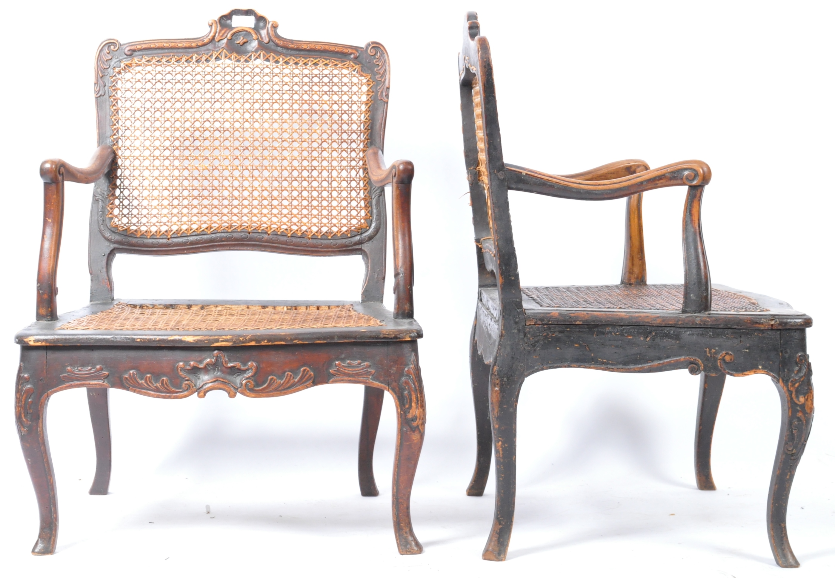 ANTIQUE PAIR OF 18TH CENTURY GEORGIAN CANE & WALNUT ELBOW CHAIRS - Image 6 of 9