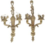 PAIR OF EARLY 20TH CENTURY GILT BRONZE ORMOLU WALL LIGHTS