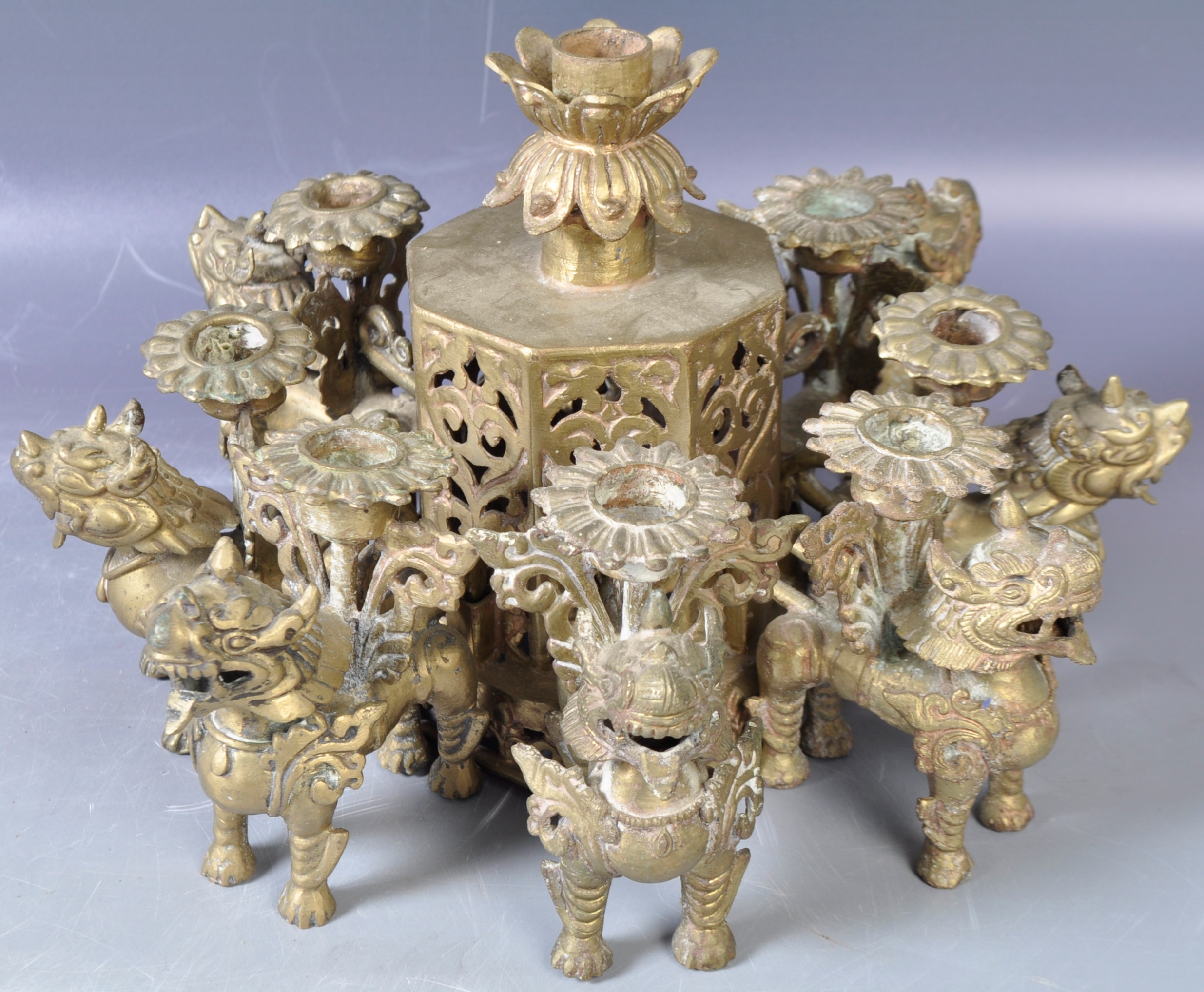 19TH CENTURY ANTIQUE TIBETAN FOO DOG CENTERPIECE - Image 2 of 6