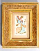 ANTIQUE PERSIAN PAINTING ON IVORY IN MICRO MOSAIC FRAME