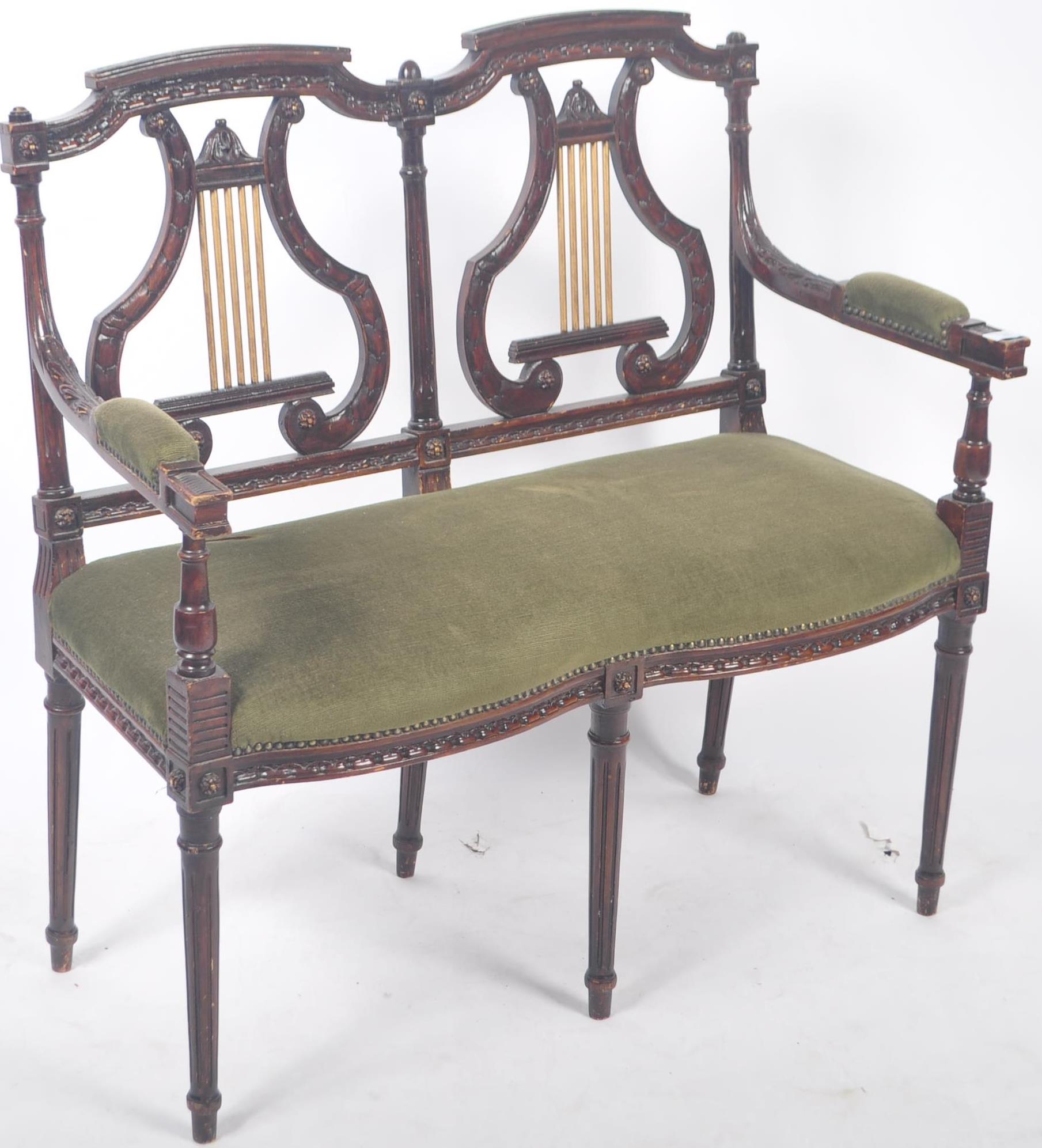 19TH CENTURY REGENCY CARVED MAHOGANY TWO SEATER LOVE SEAT - Image 2 of 10