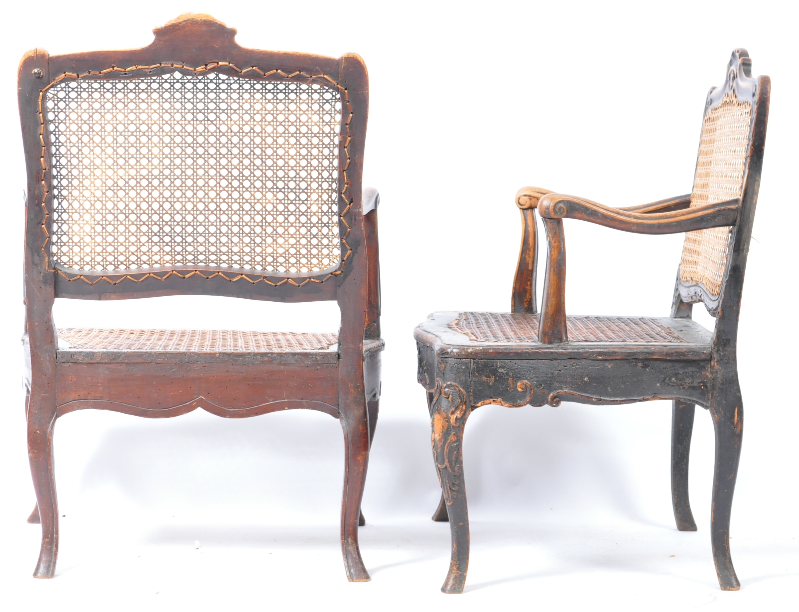 ANTIQUE PAIR OF 18TH CENTURY GEORGIAN CANE & WALNUT ELBOW CHAIRS - Image 8 of 9