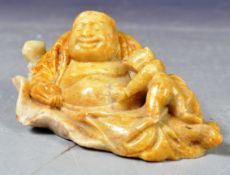 ANTIQUE 19TH CENTURY CHINESE SOAPSTONE SMILING BUDDHA FIGURE