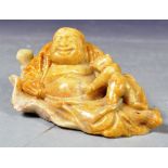 ANTIQUE 19TH CENTURY CHINESE SOAPSTONE SMILING BUDDHA FIGURE