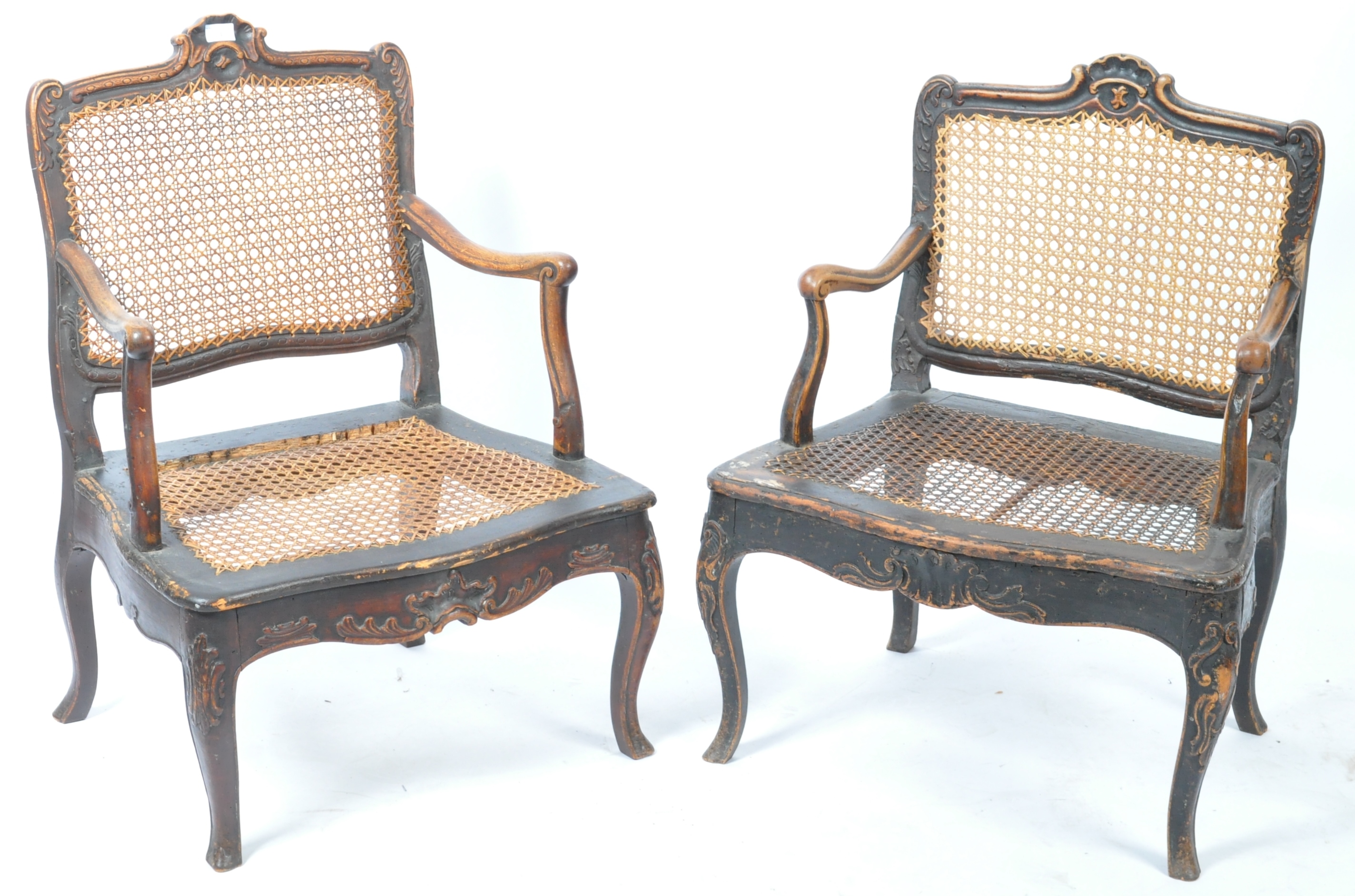 ANTIQUE PAIR OF 18TH CENTURY GEORGIAN CANE & WALNUT ELBOW CHAIRS - Image 2 of 9