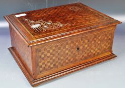 ANTIQUE VICTORIAN PARQUETRY WEAVE DECORATED WORKBOX