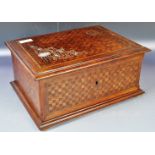 ANTIQUE VICTORIAN PARQUETRY WEAVE DECORATED WORKBOX