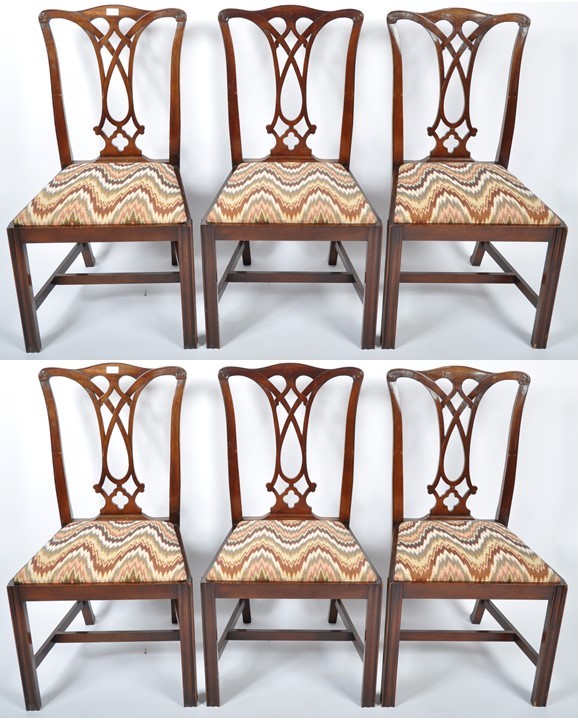 SET OF SIX 20TH CENTURY CHIPPENDALE REVIVAL CHAIRS