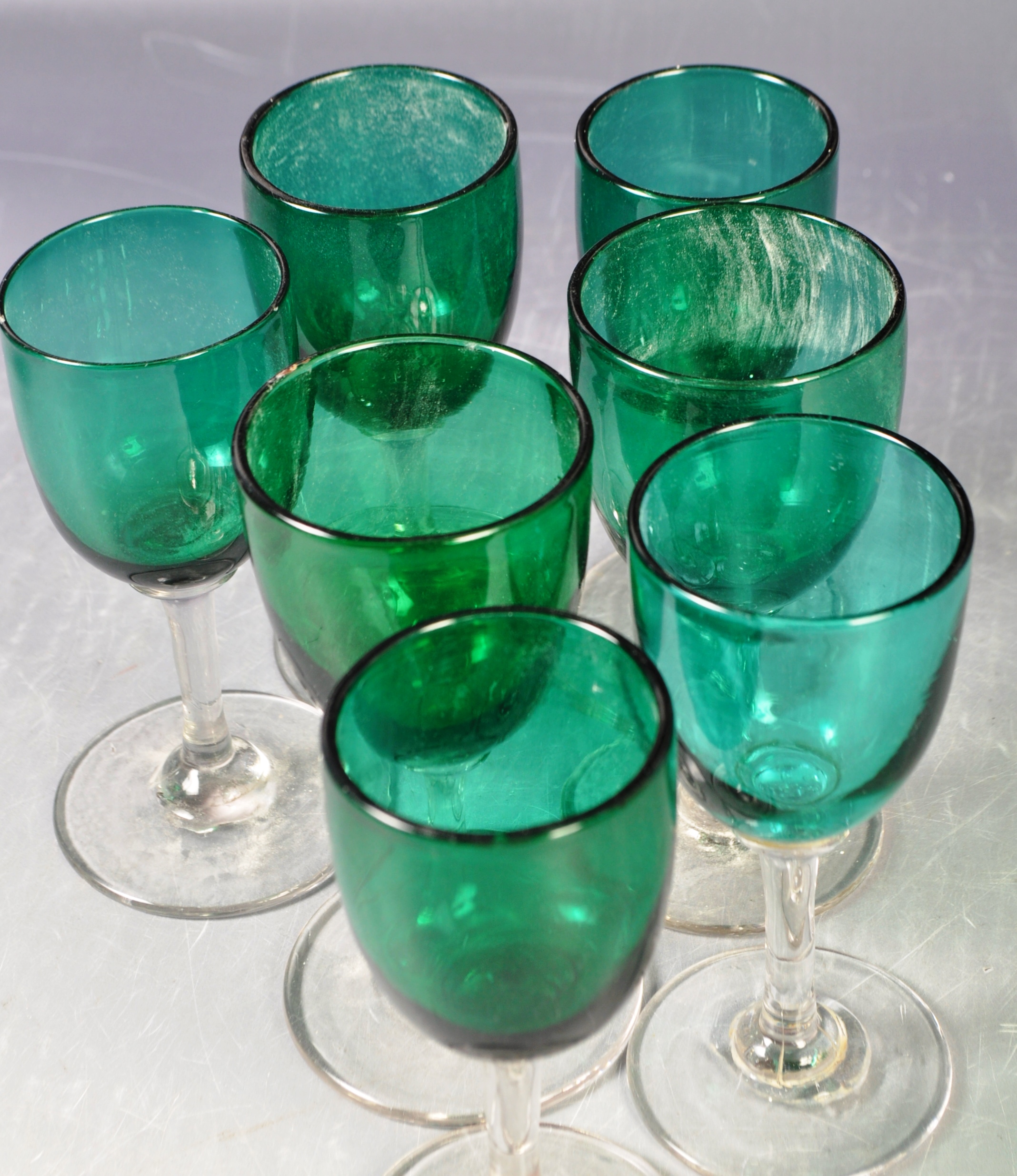 ANTIQUE GEORGIAN BRISTOL GREEN WINE GLASSES - Image 9 of 9