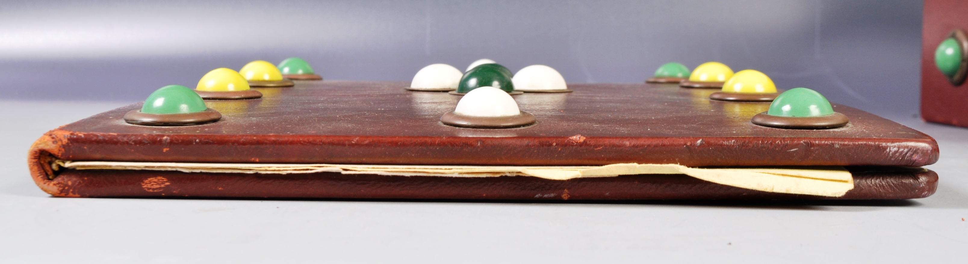 UNUSUAL LEATHER STATIONARY BOX & BLOTTER WITH COLOURED CABOCHONS - Image 8 of 8