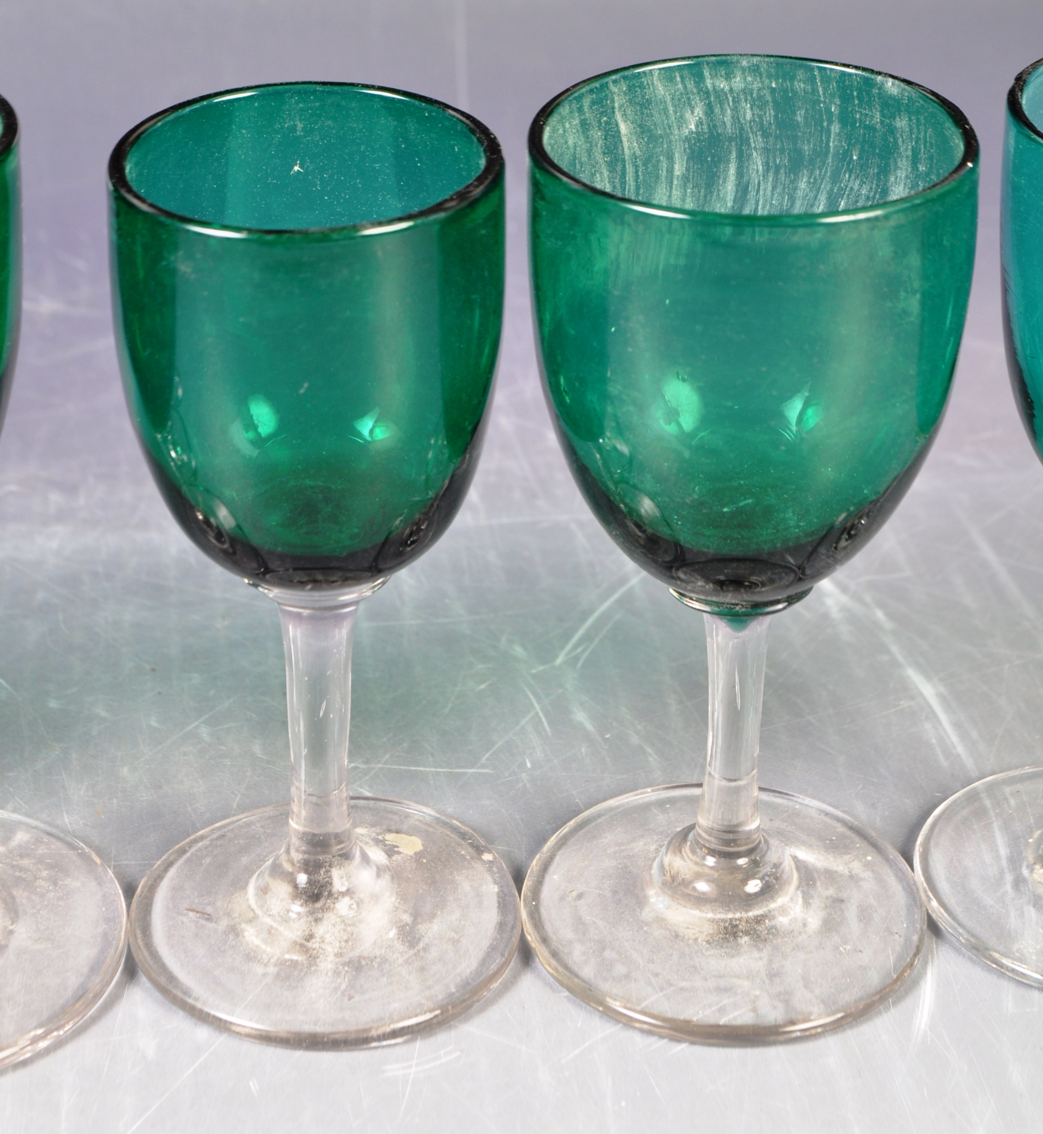 ANTIQUE GEORGIAN BRISTOL GREEN WINE GLASSES - Image 4 of 9