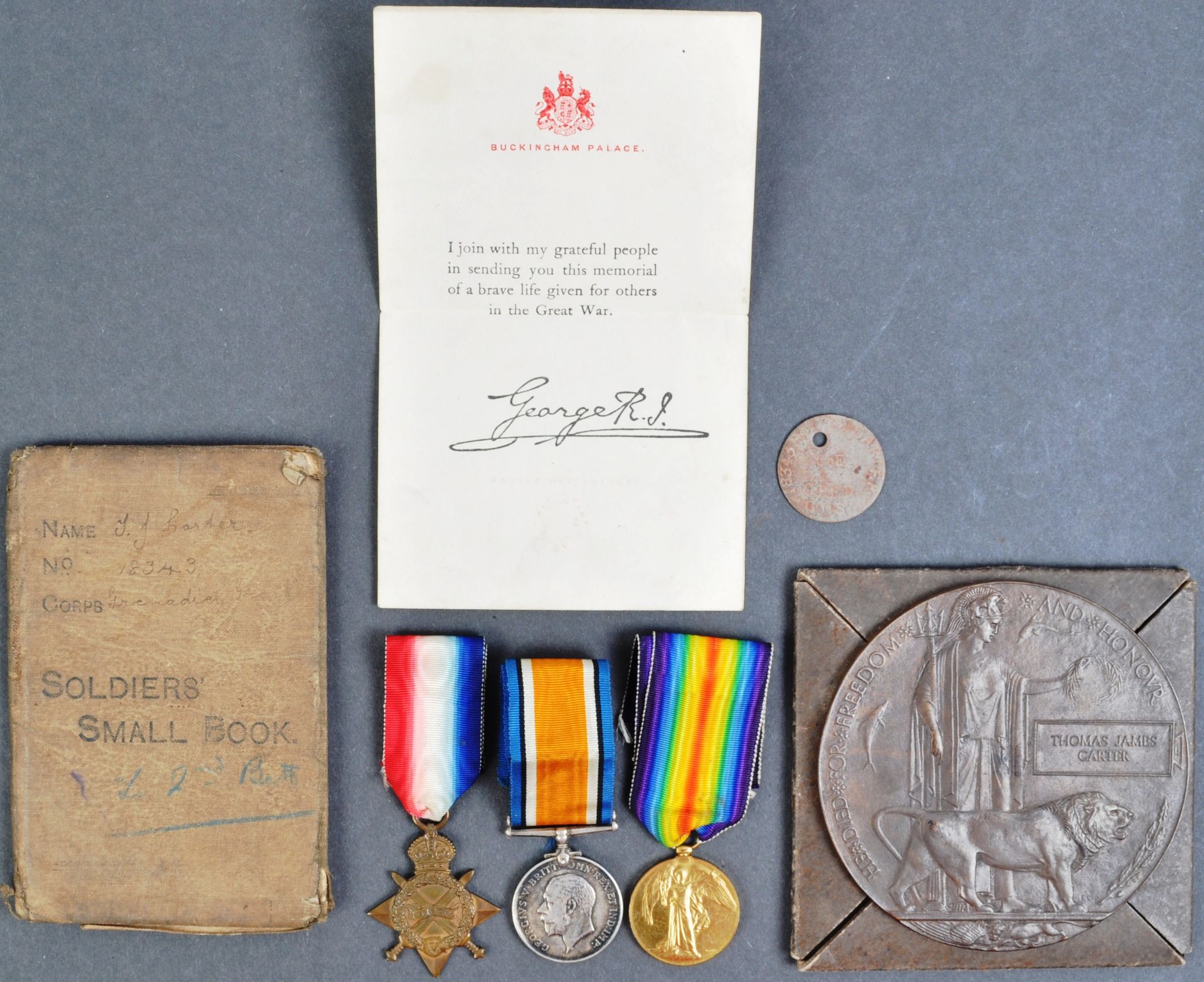 WWI FIRST WORLD WAR MEDAL GROUP & PLAQUE - GRENADIER GUARDS KIA