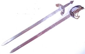 TWO 20TH CENTURY SPANISH MADE MEDIEVAL REPLICA SWORDS