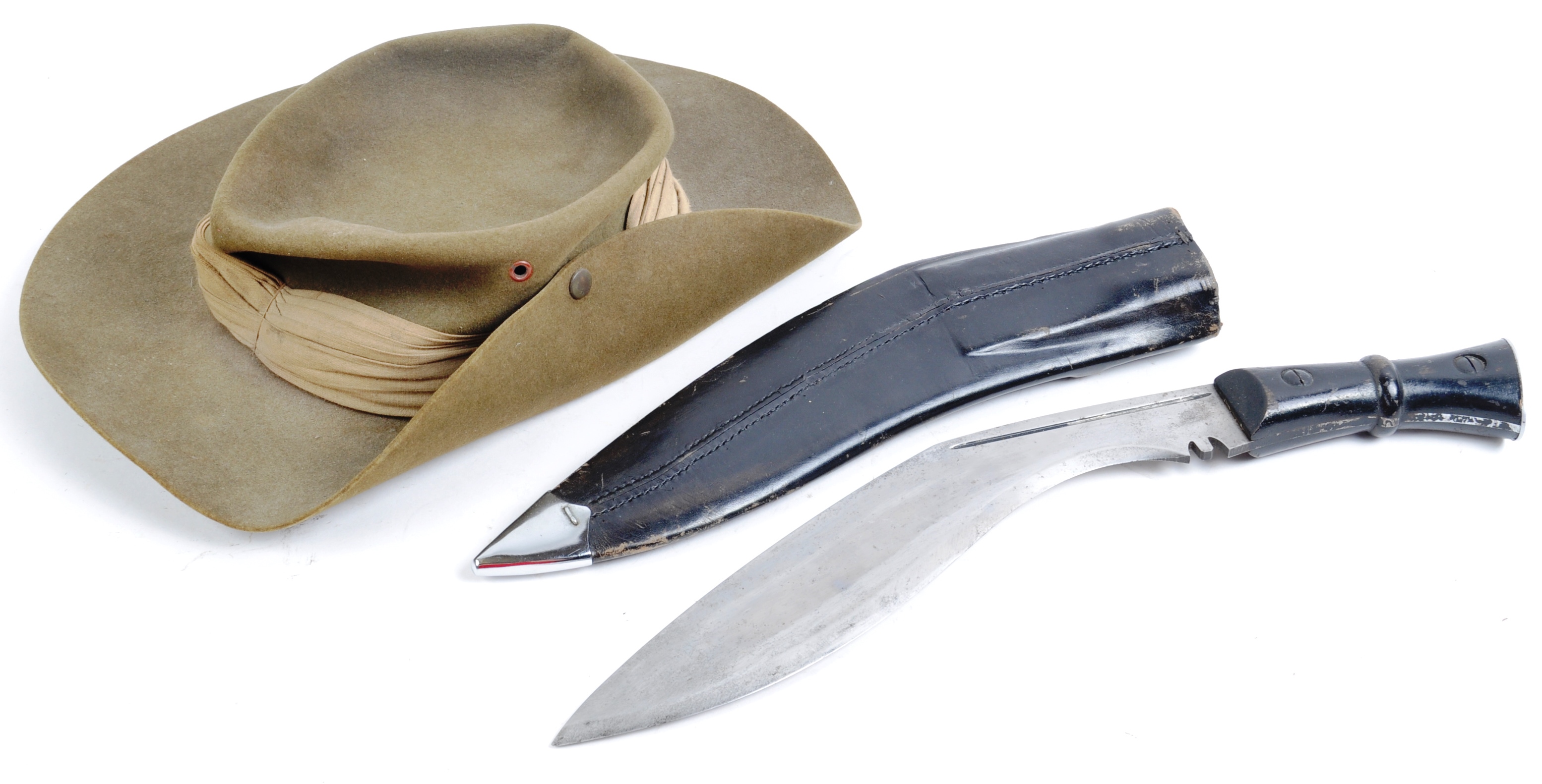 BRITISH ARMY ISSUE KUKRI KNIFE AND BUSH HAT