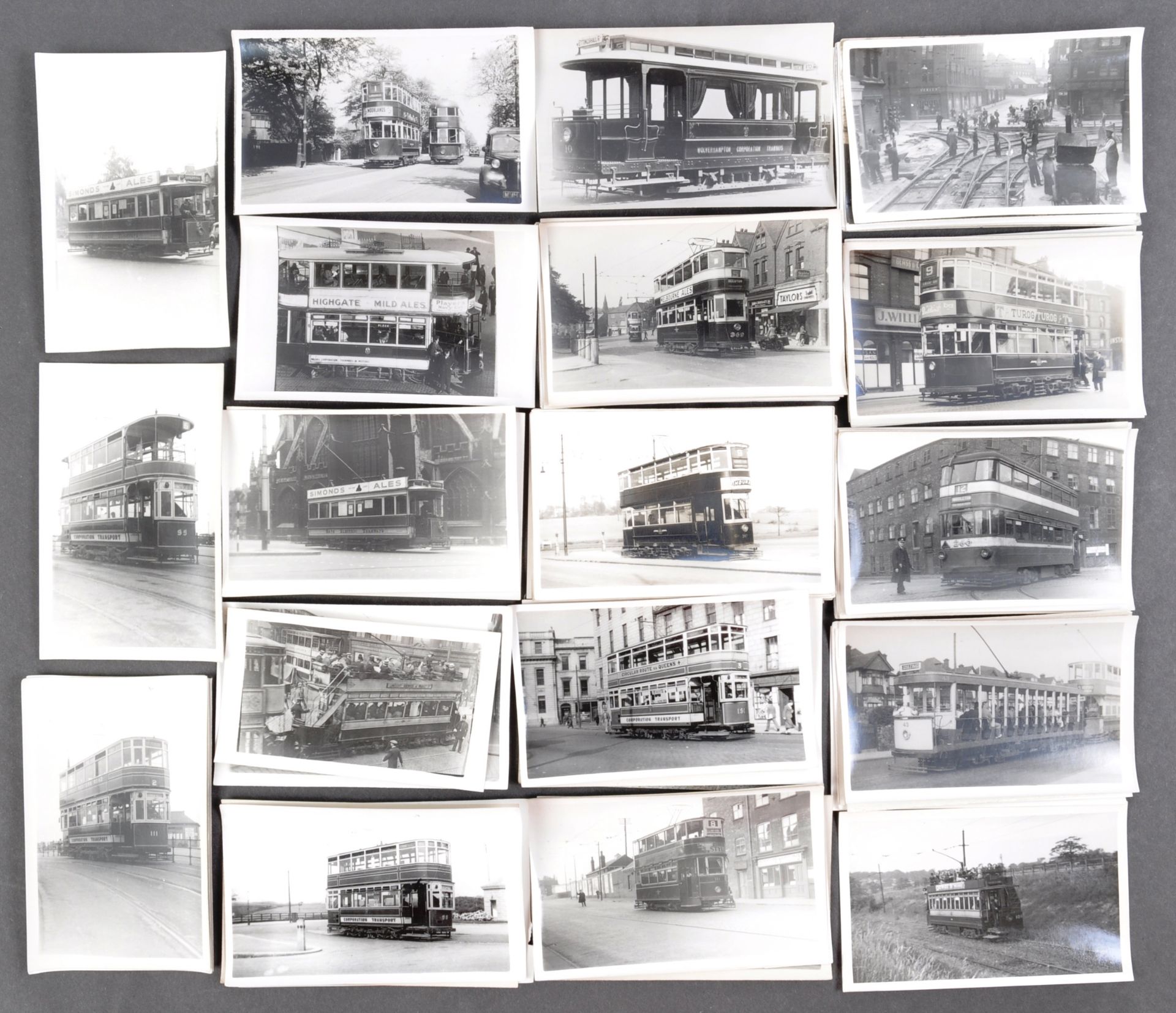 TRAMS & TROLLEY BUSES - LARGE COLLECTION OF BLACK AND WHITE PHOTOS