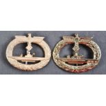 TWO WWII SECOND WORLD WAR STYLE GERMAN U-BOAT REPLICA BADGES