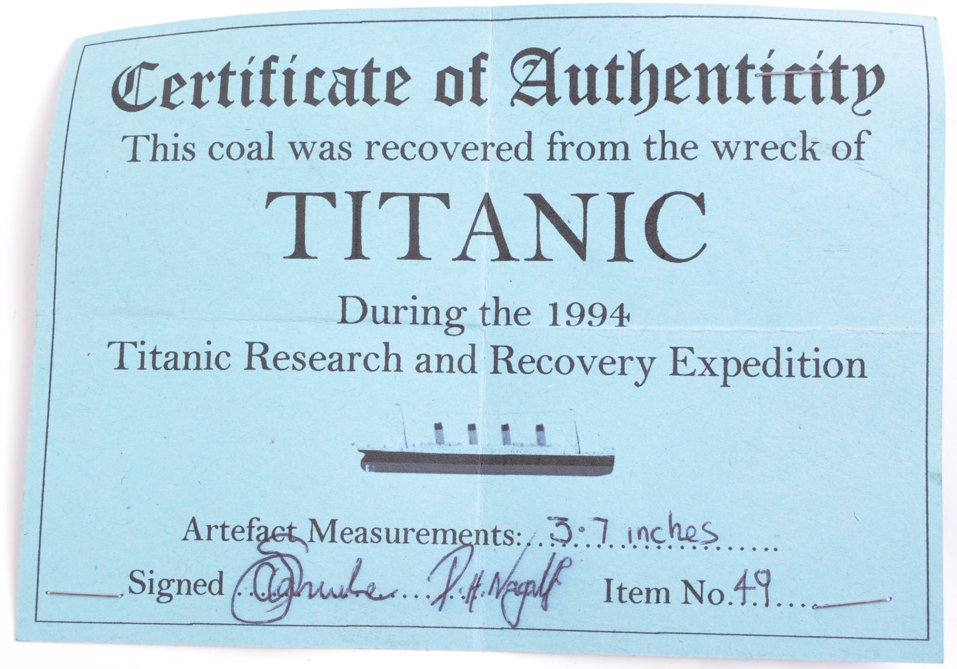 RMS TITANIC - ORIGINAL RECOVERED COAL FROM 1994 EXPEDITION - Image 7 of 7