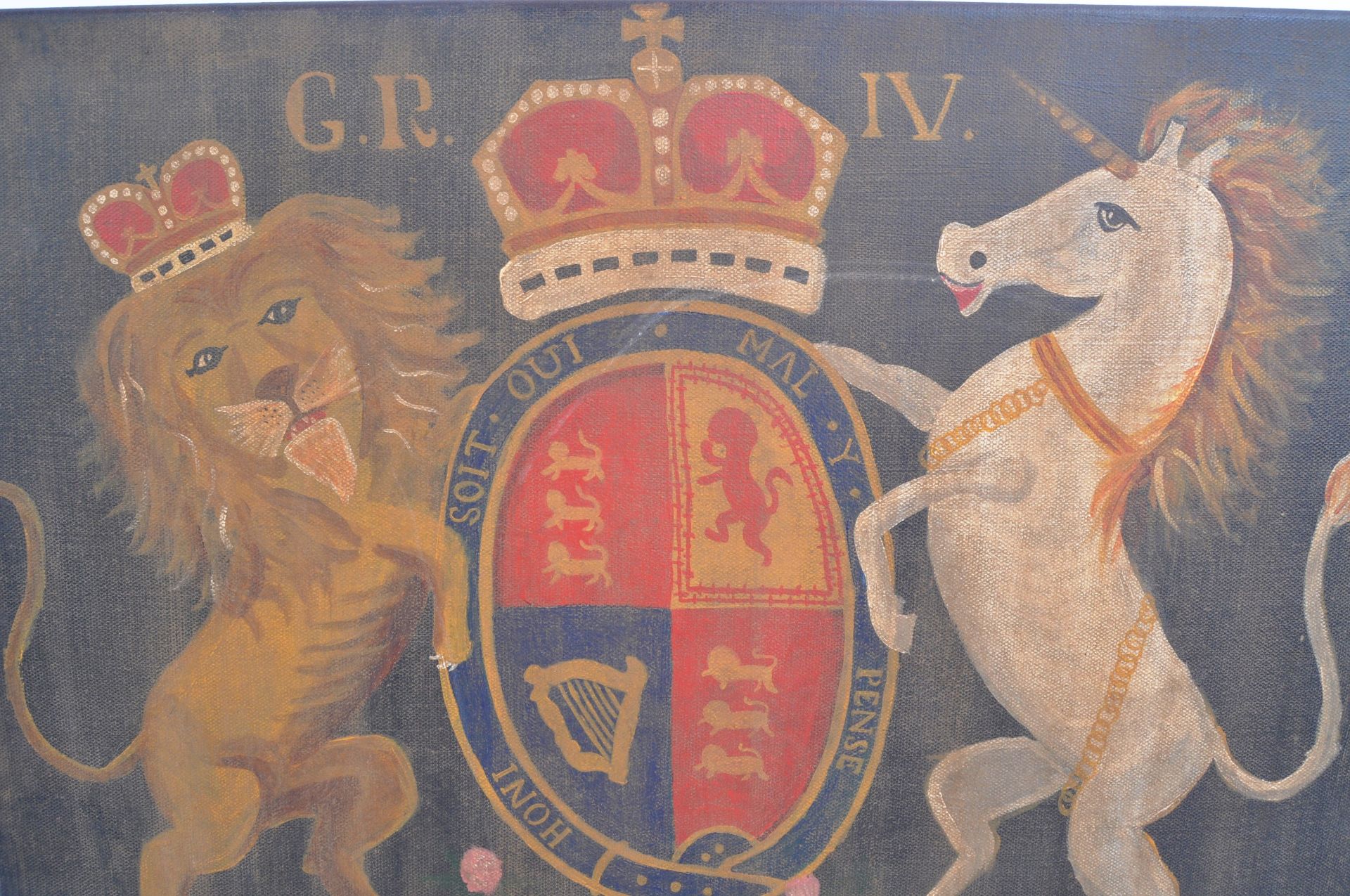 OIL ON CANVAS - KING GEORGE IV COAT OF ARMS - Image 4 of 5