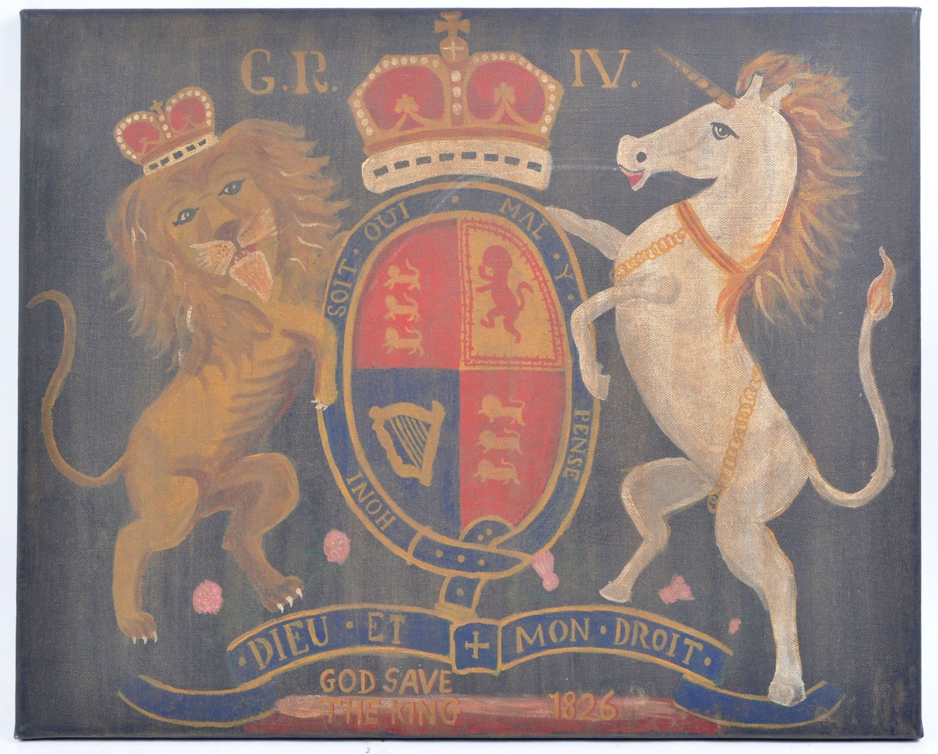 OIL ON CANVAS - KING GEORGE IV COAT OF ARMS